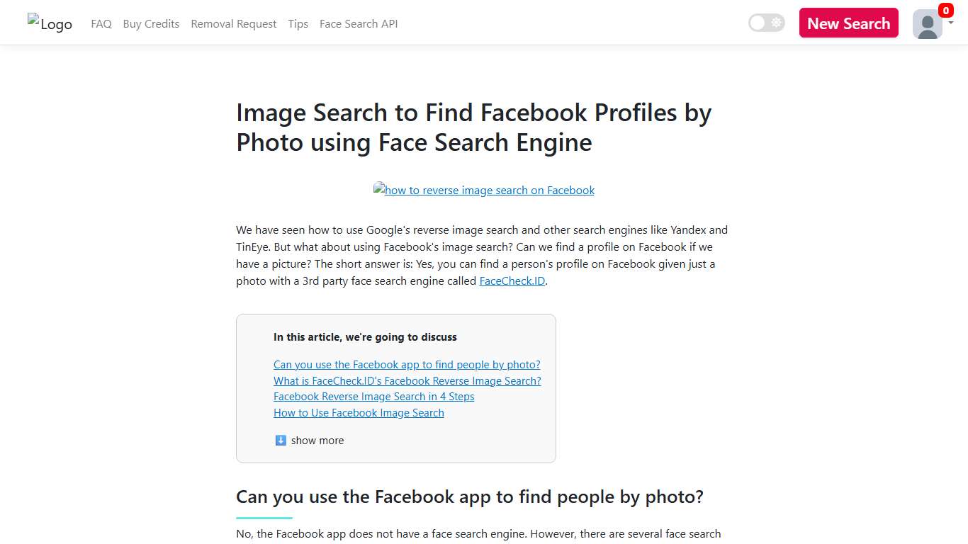 Image Search to Find Facebook Profiles by Photo using Face Search Engine